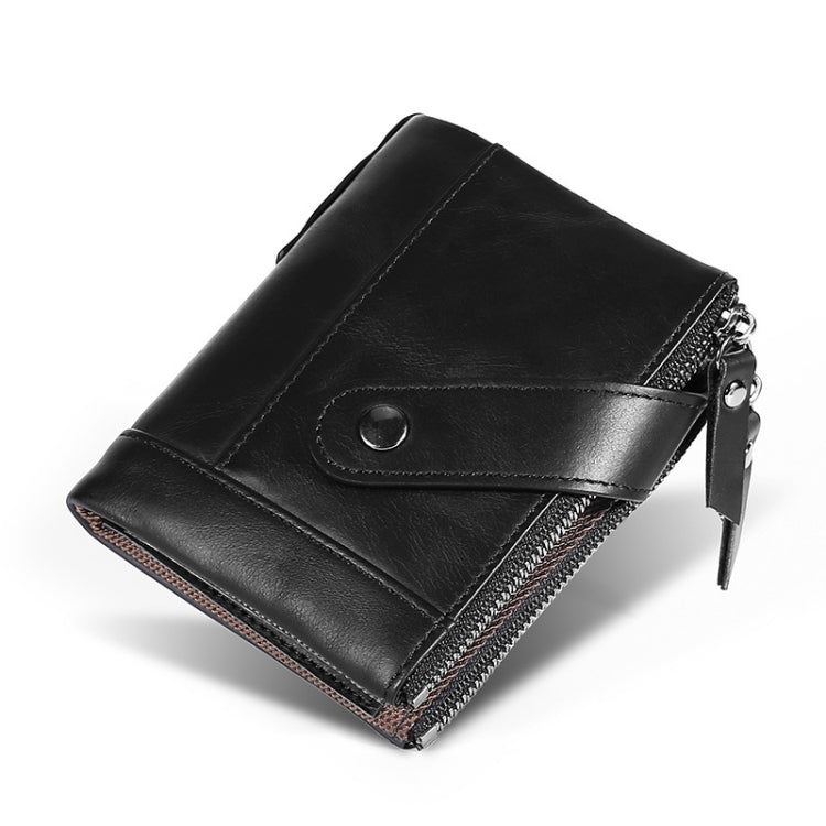 TP-197 Oil Wax Leather Multi-functional Double Zipper Clasp Antimagnetic Change RFID Leather Wallet