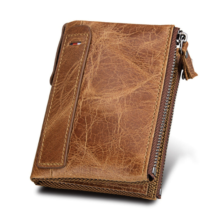 Genuine Cowhide Leather Crazy Horse Texture Dual Zipper Short Style Card Holder Wallet RFID Blocking Card Bag Protect Case for Men, Size: 12.1*9.4*2.7cm