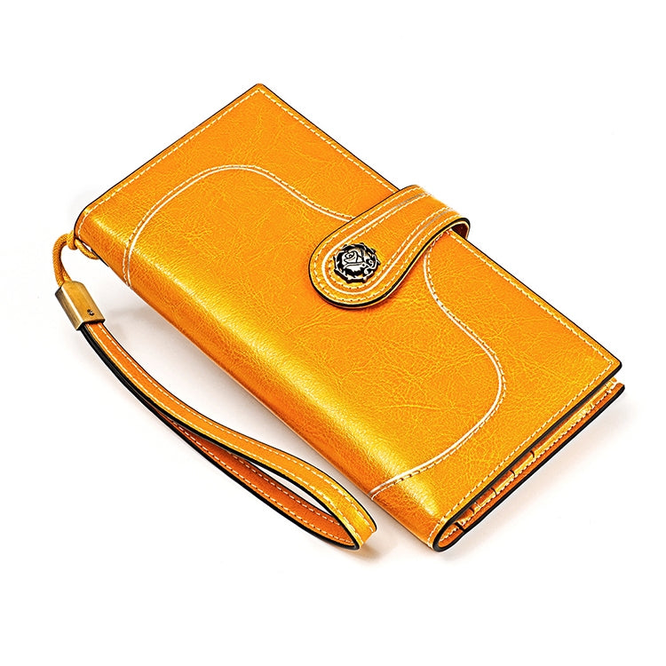 3527 Vintage Oil Wax Texture Large Capacity Long Multi-function Anti-magnetic RFID Wallet Clutch for Ladies