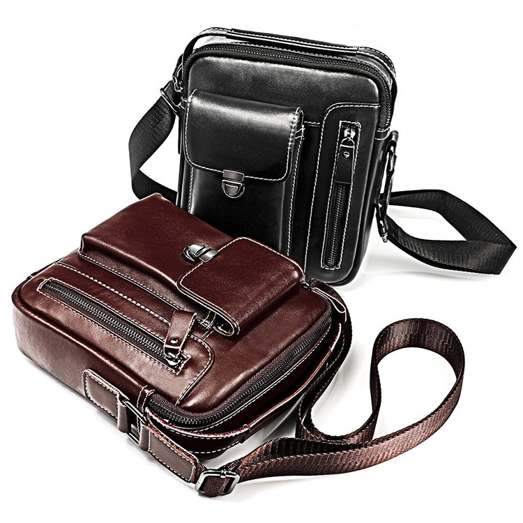 6029 Multifunctional Fashion Top-grain Leather Messenger Bag Casual Men Shoulder Bag