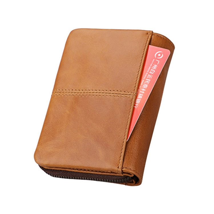 3577 Antimagnetic RFID Men and Women Crazy Horse Texture Leather Zipper Wallet