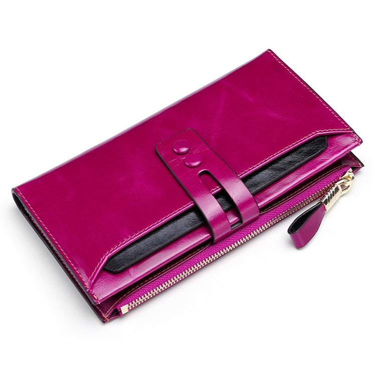 8239 Antimagnetic RFID Multi-function Leather Lady Wallet Large-capacity Purse with Detachable Card Holder (Rose Purple)