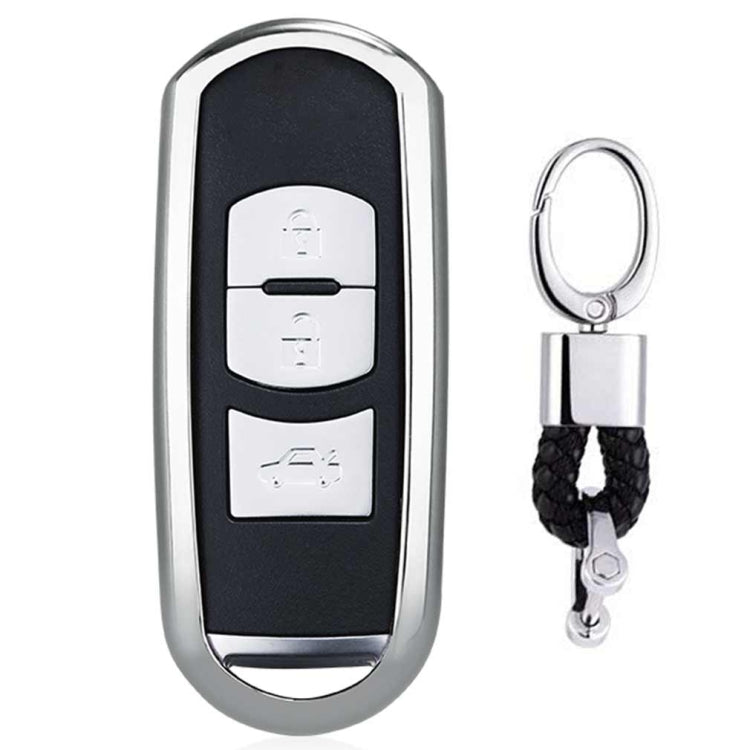 Electroplating TPU Single-shell Car Key Case with Key Ring for Mazda 3 AXELA / CX-8 / CX-5 / CX-4 / 6 ATENZA, Silver