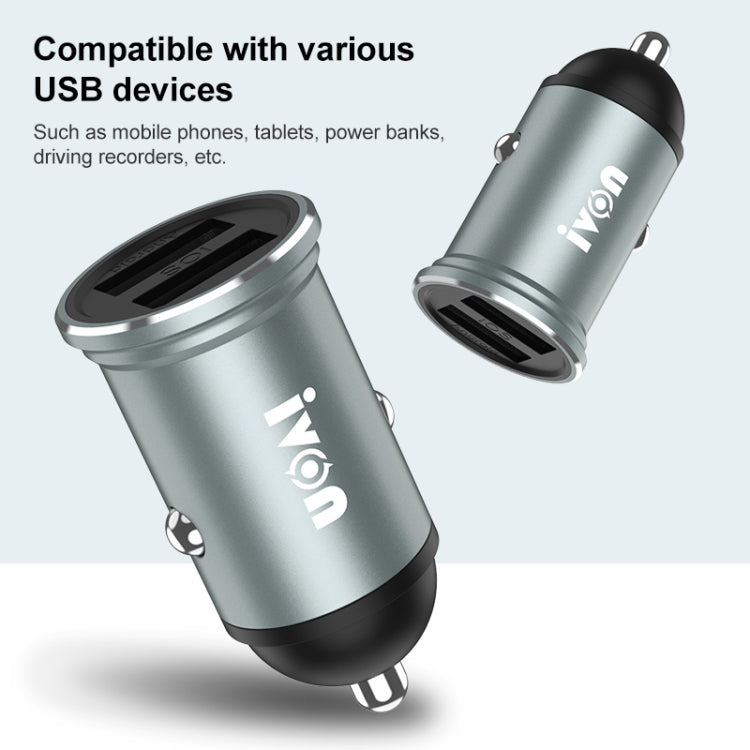 IVON CC37 15W 3.1A Dual USB Mini Car Charger + 1m USB to USB-C / Type-C Fast Charge Data Cable Set, USB-C / Type-C