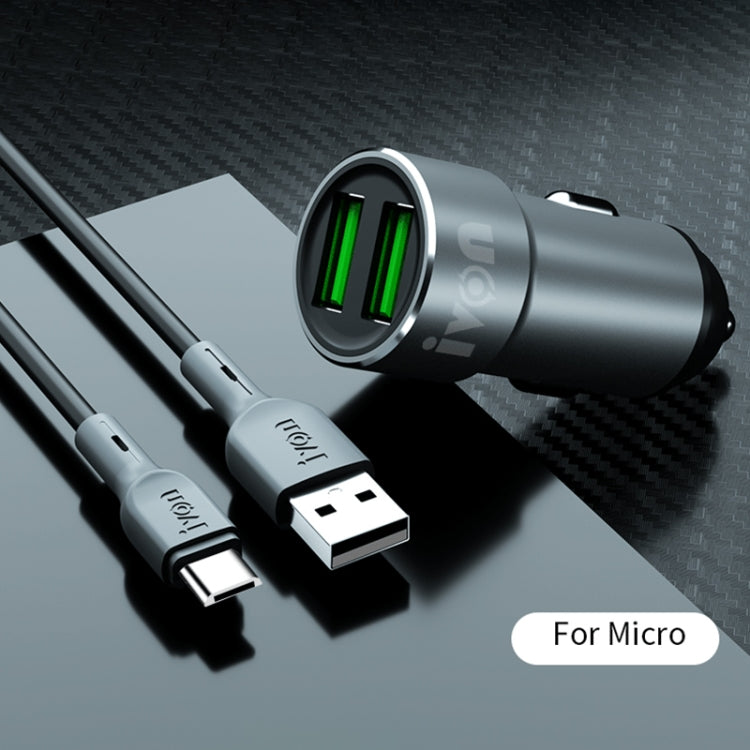 IVON CC38 2.4A Dual USB Car Charger + 1m USB to Micro USB Fast Charge Data Cable Set, Micro USB