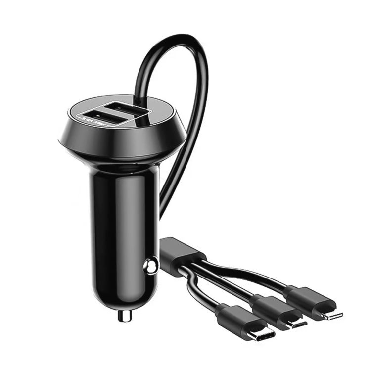 Universal Car 3 in 1 Quick Charger Dual Port USB Charger Power Outlet Adapter, Cable Length: 55cm, X3