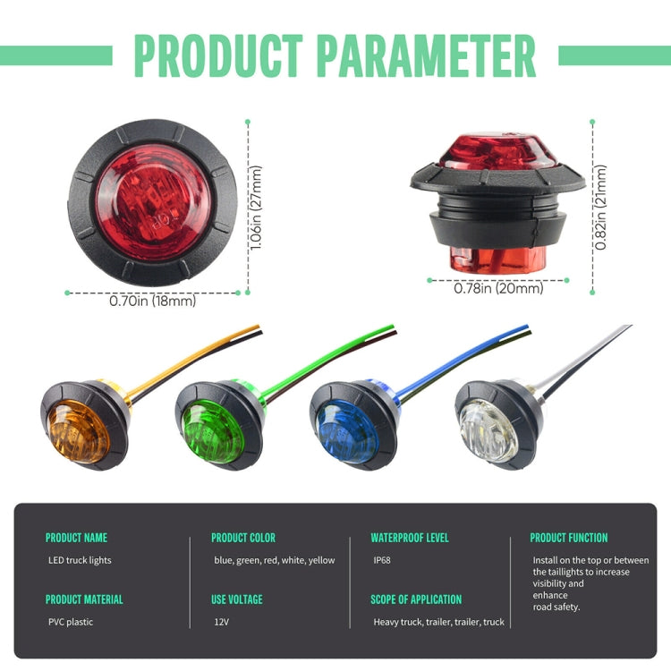 10 PCS MK-009 3/4 inch Car / Truck 3LEDs Side Marker Indicator Lights Bulb Lamp, MK-009(Red Light), MK-009(Green Light), MK-009(White Light), MK-009(Yellow Light), MK-009(Blue Light)