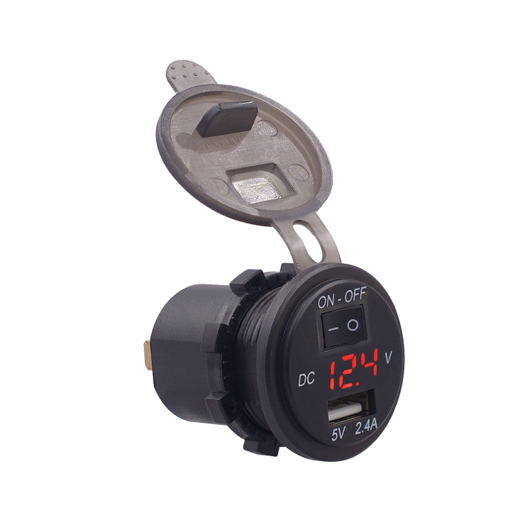 Universal Car Single Port USB Charger Power Outlet Adapter 2.4A 5V IP66 with LED Digital Voltmeter + Switch + 60cm Cable, 2.4A + Switch + 60cm Cable (Red Light)