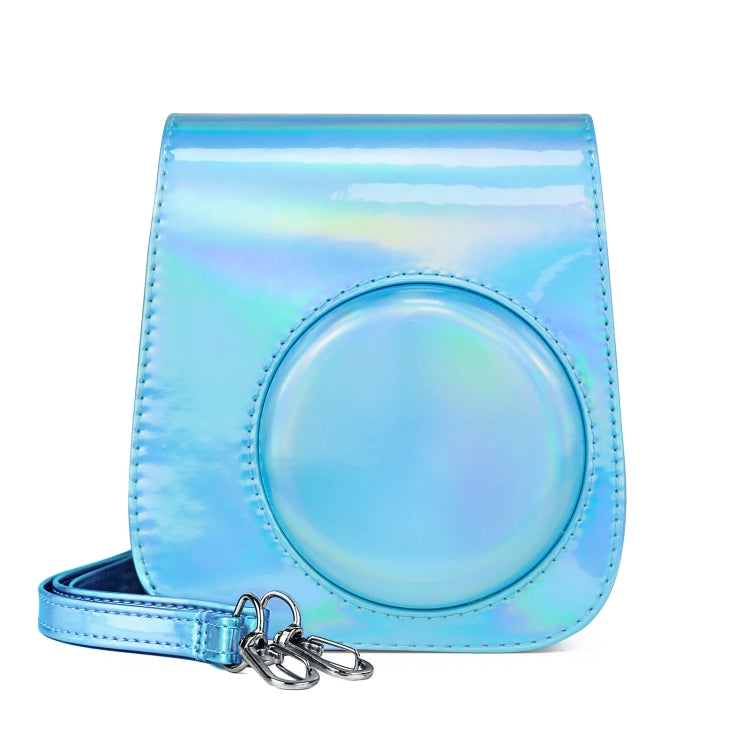 Aurora Color Leather Case Full Body Camera Bag with Shoulder Strap for FUJIFILM Instax mini 11, Blue