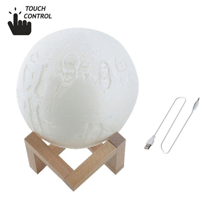 Customized Touch Switch 2-color 3D Print Moon Lamp USB Charging Energy-saving LED Night Light with Wooden Holder Base, 8cm, 10cm, 13cm, 15cm, 18cm, 20cm