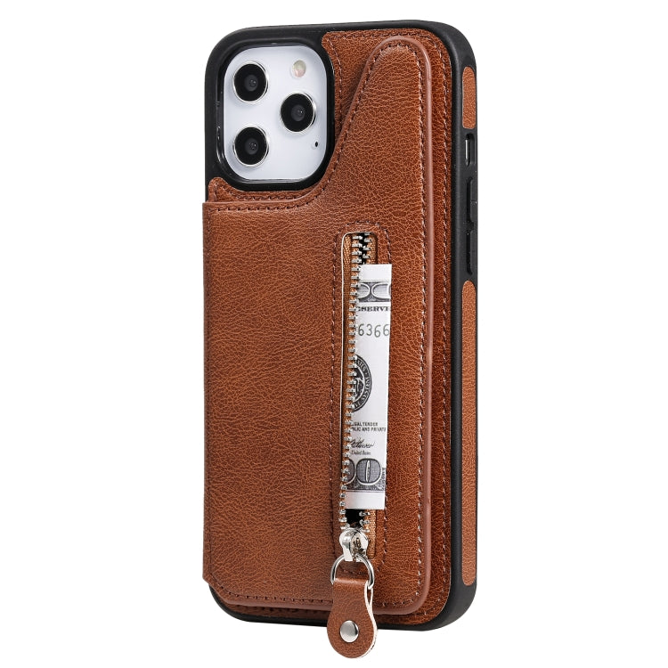 Solid Color Double Buckle Zipper Shockproof Protective Case, For iPhone 12 Pro Max