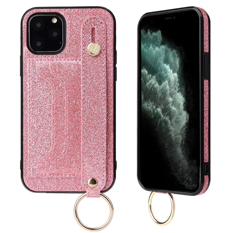 Glitter Powder PU+TPU Shockproof Protective Case with Holder & Card Slots & Wrist Strap, For iPhone 11 Pro Max, For iPhone 12 mini, For iPhone 12 / 12 Pro, For iPhone 12 Pro Max, For iPhone X / XS, For iPhone XS Max