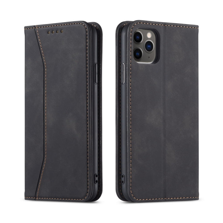 Skin-feel Calfskin Texture Magnetic Dual-Fold Horizontal Flip Leather Case with Holder & Card Slots & Wallet, For iPhone 12 Pro Max