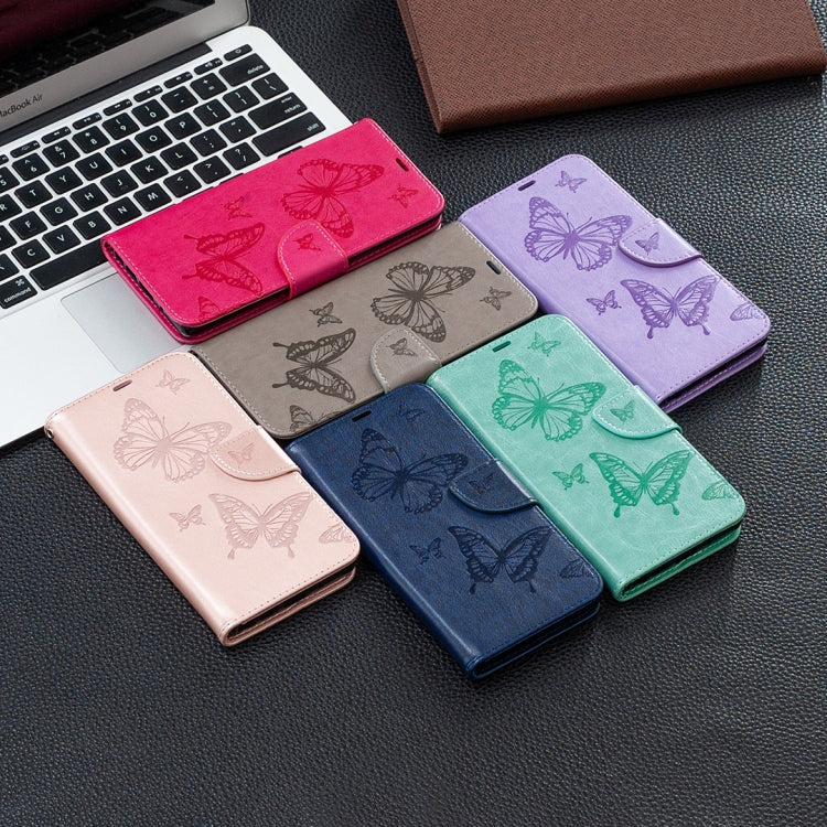 Embossing Two Butterflies Pattern Horizontal Flip PU Leather Case with Holder & Card Slot & Wallet & Lanyard