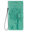 Tree & Cat Pattern Pressed Printing Horizontal Flip PU Leather Case with Holder & Card Slots & Wallet & Lanyard