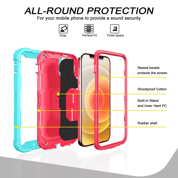 PC + Rubber 3-layers Shockproof Protective Case with Rotating Holder, For iPhone 12 Pro Max