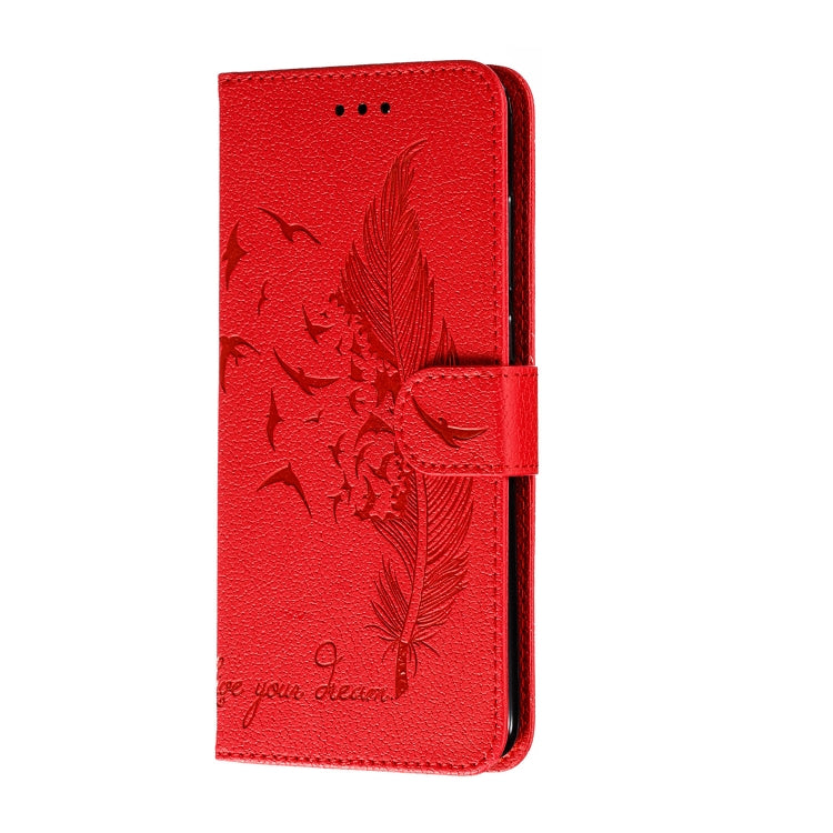Feather Pattern Litchi Texture Horizontal Flip Leather Case with Holder & Wallet & Card Slots