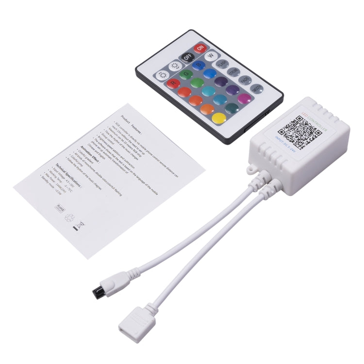 JH-RGB02 DC5.5x2.1mm Interface Bluetooth LED RGB Controller with 24 Keys Remote Controller, JH-RGB02