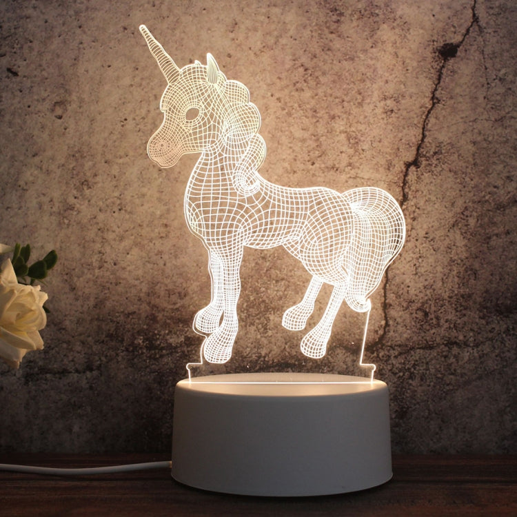 White Base Creative 3D Tricolor LED Decorative Night Light, Button USB Version, Unicorn, Birthday Cake, Snow Deer 01, Christmas Tree 01, Christmas Deer 01, Christmas Snowman 01, Globe, Plain Sailing