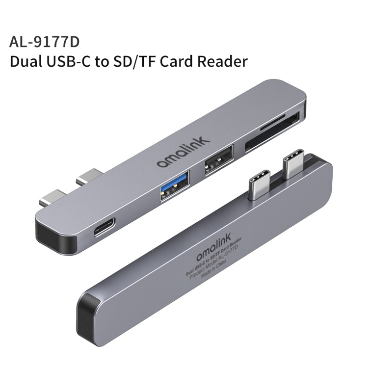 amalink 9177D Dual Type-C / USB-C to SD/TF Card Reader, 9177D
