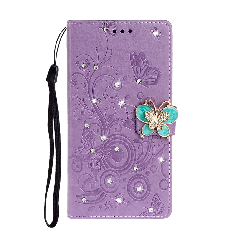 Horizontal Rhinestone Butterfly Embossed Leather Case with Card Slot & Wallet & Holder