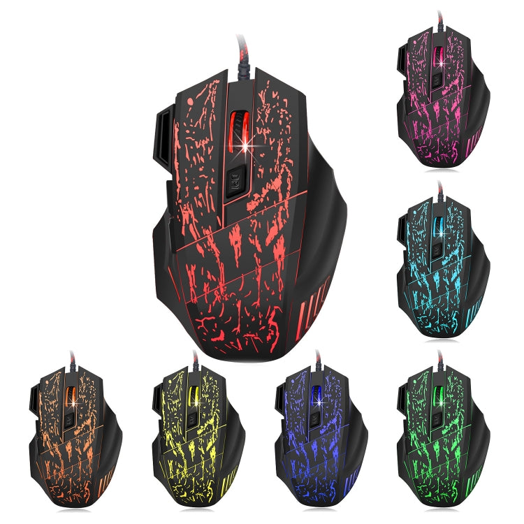 HXSJ A874 7-keys Flowing Water Crack Colorful Luminous Wired Gaming Mouse, A874
