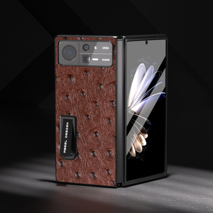 Integrated Genuine Leather Ostrich Texture Phone Case with Holder