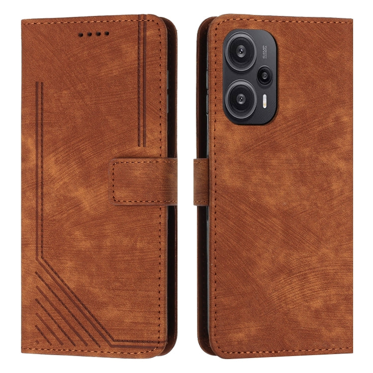 Skin Feel Stripe Pattern Leather Phone Case with Long Lanyard