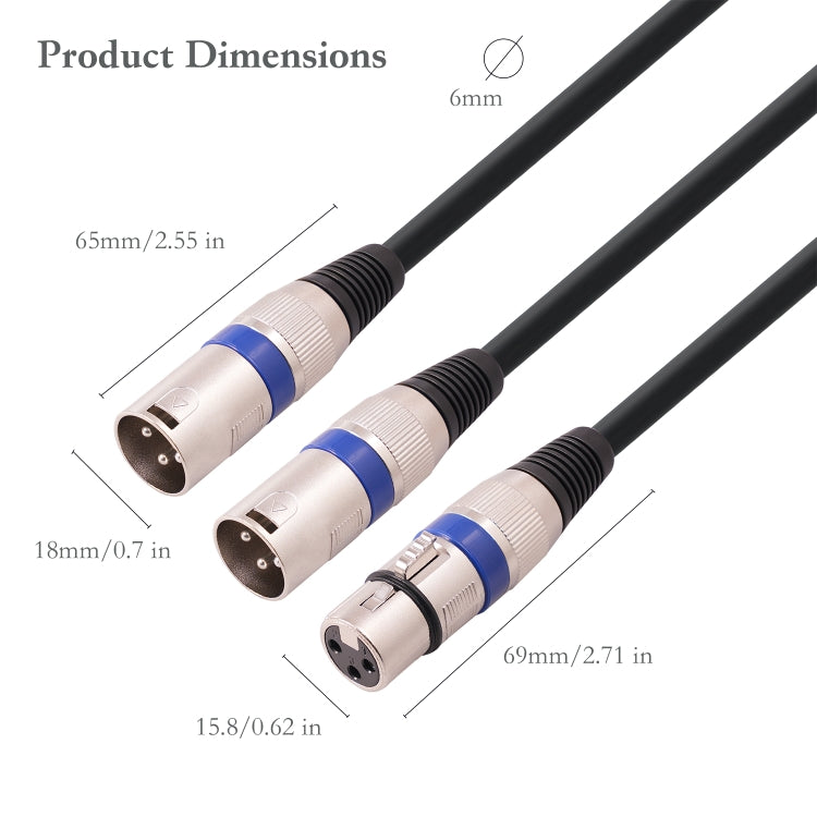 2055YMMF-05 XLR 3pin Female to Dual Male Audio Cable, Length: 50cm, XLR F to Dual M (Black), XLR F to Dual M (Black+Red), XLR F to Dual M (Black+Blue)