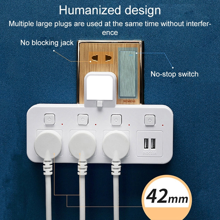 Home Office Multifunctional USB Wireless Plug Converter Plug Board, with Night Light, 1 to 3 + 2USB
