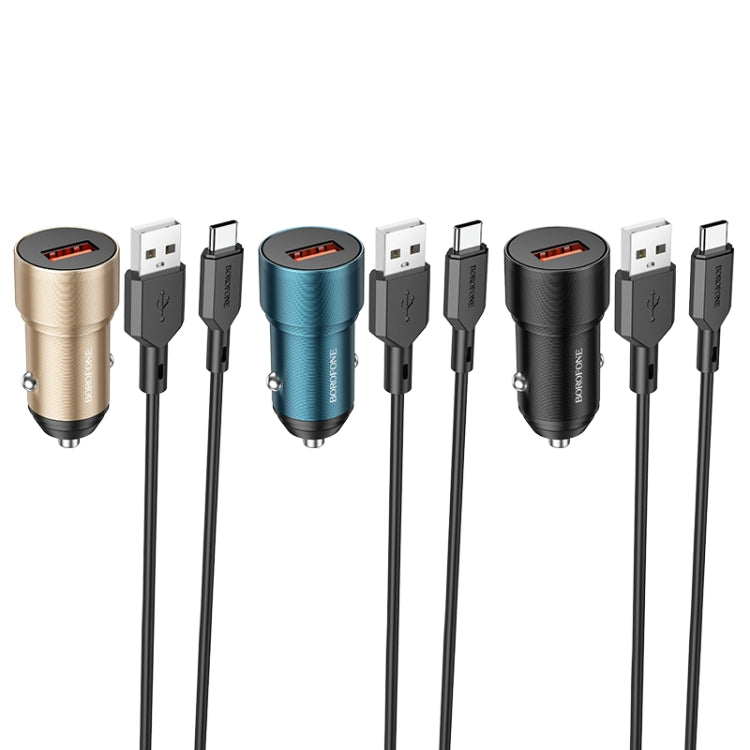 BOROFONE BZ19A Wisdom QC3.0 USB Port Fast Charging Car Charger with USB to Type-C Cable, 6974443387506