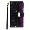 Multi-card Slots Starry Sky Laser Carving Glitter Zipper Horizontal Flip Leather Case with Holder & Wallet & Lanyard