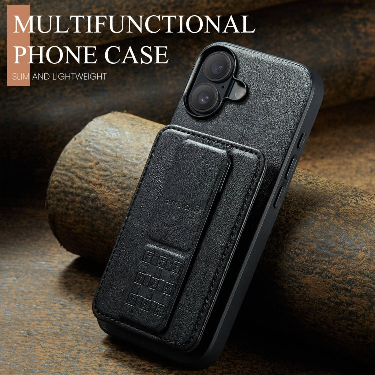 Fierre Shann Oil Wax Cow Leather Card Holder Back Phone Case, For iPhone 16, For iPhone 15 Pro Max, For iPhone 15 Pro, For iPhone 15 Plus