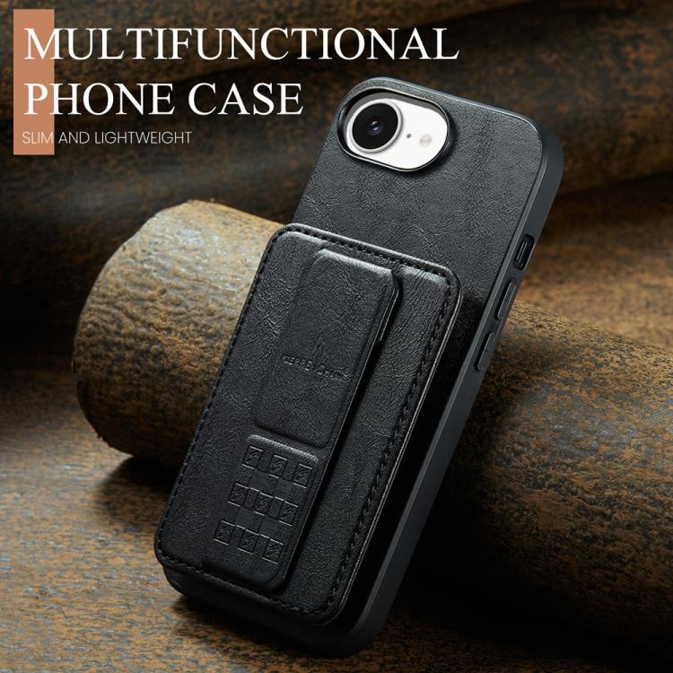 Fierre Shann Oil Wax Cow Leather Card Holder Back Phone Case, For iPhone 16e, For iPhone 16 Pro Max, For iPhone 16 Pro, For iPhone 16 Plus