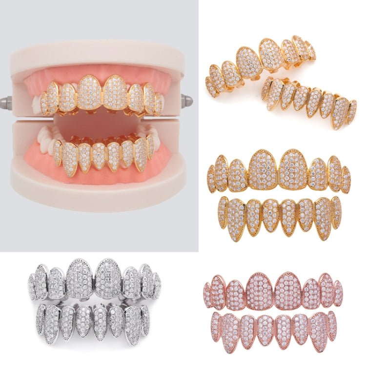 Hip Hop Braces Inlaid With Zircon, Eight Teeth Inlaid With Drill, Upper And Lower Dentures Set COS Props
