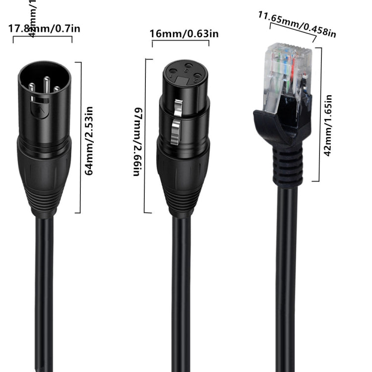 Network Extension Cable for DMX-CON Controller Series, Length: 30cm, XLR 3 Pin Male to RJ45 Male, XLR 3 Pin Female to RJ45 Male