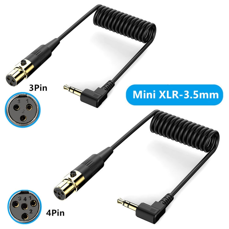 PC Camera Microphone Coiled Stereo Audio Adapter Cable, Length: 0.5m, Mini 3 Pin XLR Female to 3.5mm TRS, Mini 4 Pin XLR Female to 3.5mm TRS