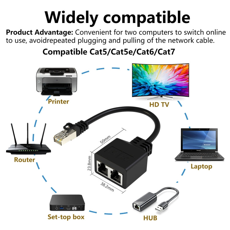 RJ45 CAT6 / CAT5 8 Pin Ethernet Cable Splitter 2 in 1 Network Extension Adapter, 1pc