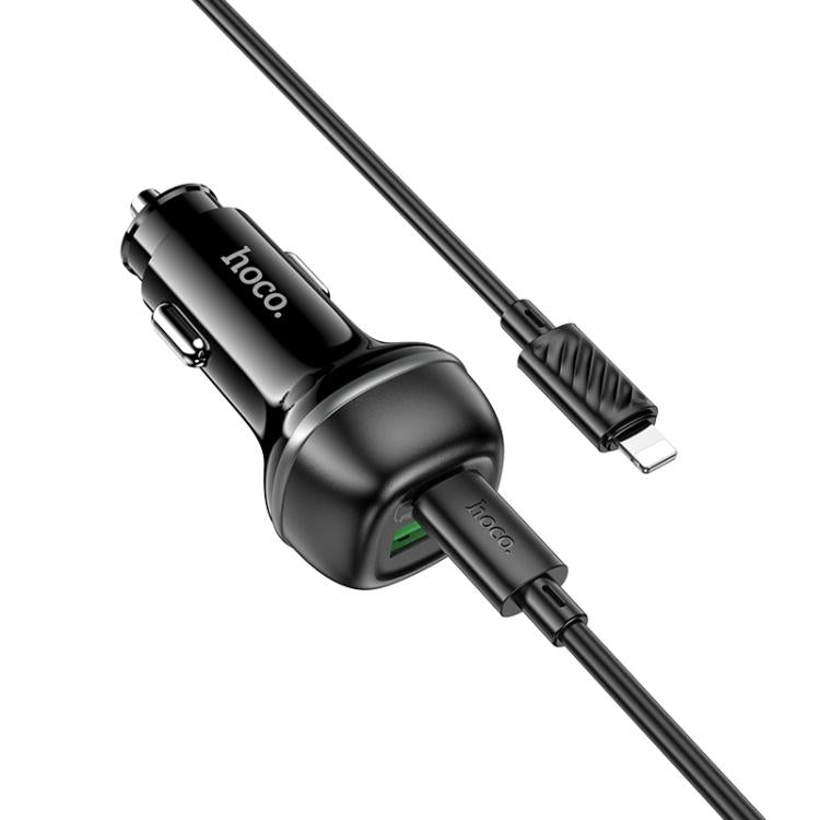 hoco Z58A Rank Dual Port PD30W and QC3.0 Car Charger Set with Type-C to 8 Pin Cable, 6942007641463