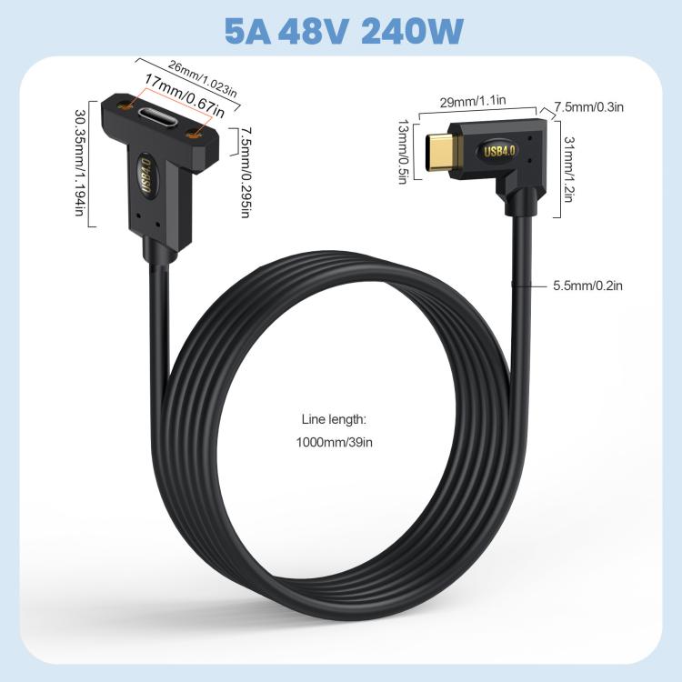 240W Type-C Male Elbow to Type-C Female Screw Fixed Panel Extension Cable with Ear