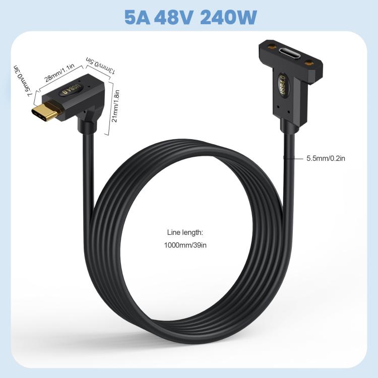 Type-C Straight Elbow to Type-C Female Screw Fixed Panel Extension Cable with Ear