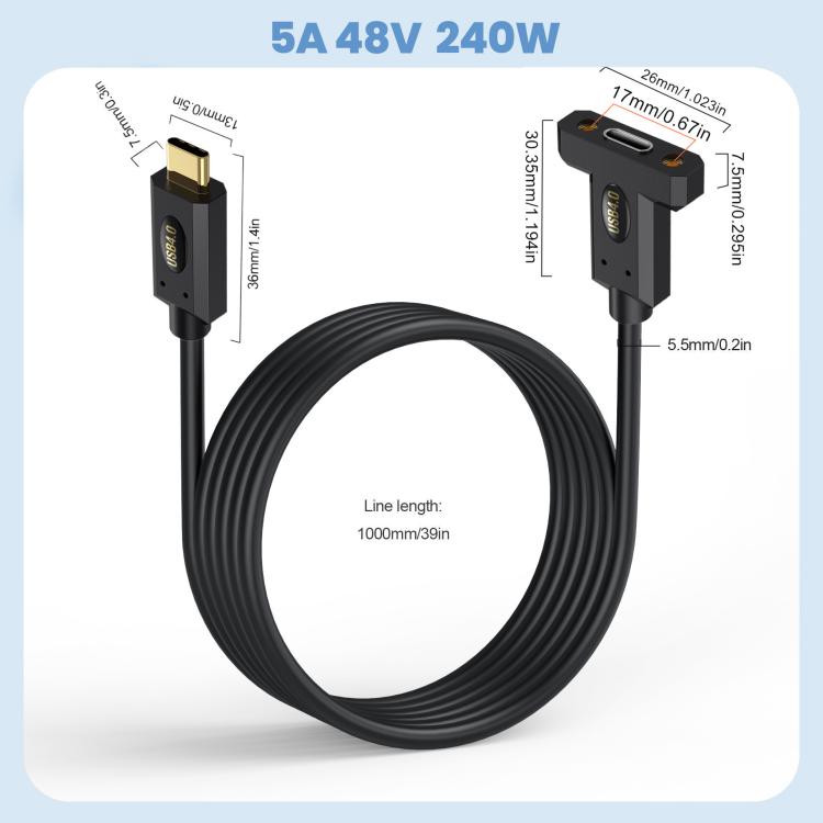 Type-C Male Straight to Type-C Female Screw Fixed Panel Extension Cable with Ear