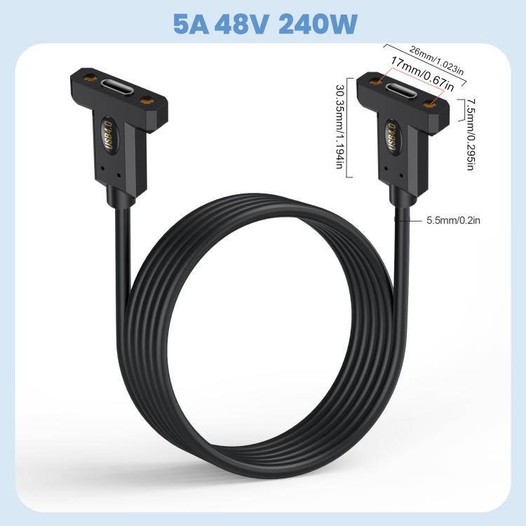 USB4 Type-C Female Ear to Type-C Female Ear Screw Fixed Panel Extension Cable