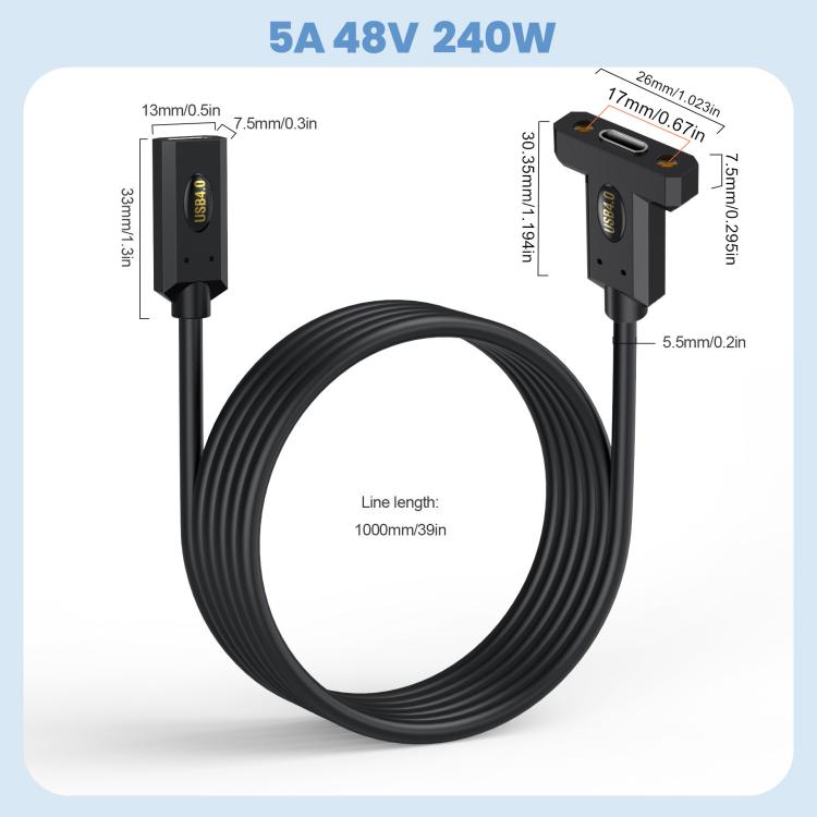 USB4 Type-C Female to Type-C Female Ear Screw Fixed Panel Extension Cable