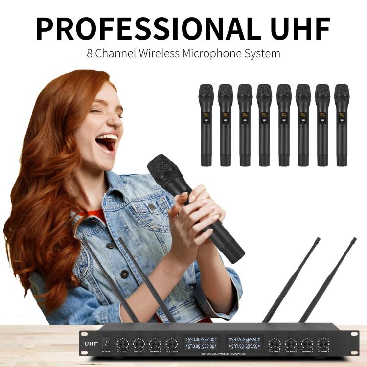 YT8 Wireless 8 Channel UHF Handheld Microphone for Stage Show, 8 Short Microphones, 8 Gooseneck Microphones, 8 Handheld Microphones, 8 BodyPacks
