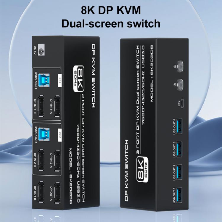 FJGEAR FJ-8K202DB 8K 60Hz DP Monitor KVM Switch, FJ-8K202DB, US Plug, FJ-8K202DB, EU Plug, FJ-8K202DB, UK Plug