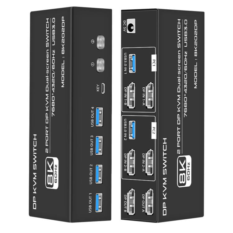 FJGEAR FJ-8K202DP 8K 60Hz DP USB3.0 Monitor KVM Switch, FJ-8K202DP, US Plug, FJ-8K202DP, EU Plug, FJ-8K202DP, UK Plug