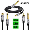 6.35mm Mono Plug Male to RCA Female Audio Adapter Cable for Ampfler, Speaker, Guitar, 0.3m, 1.8m, 3m