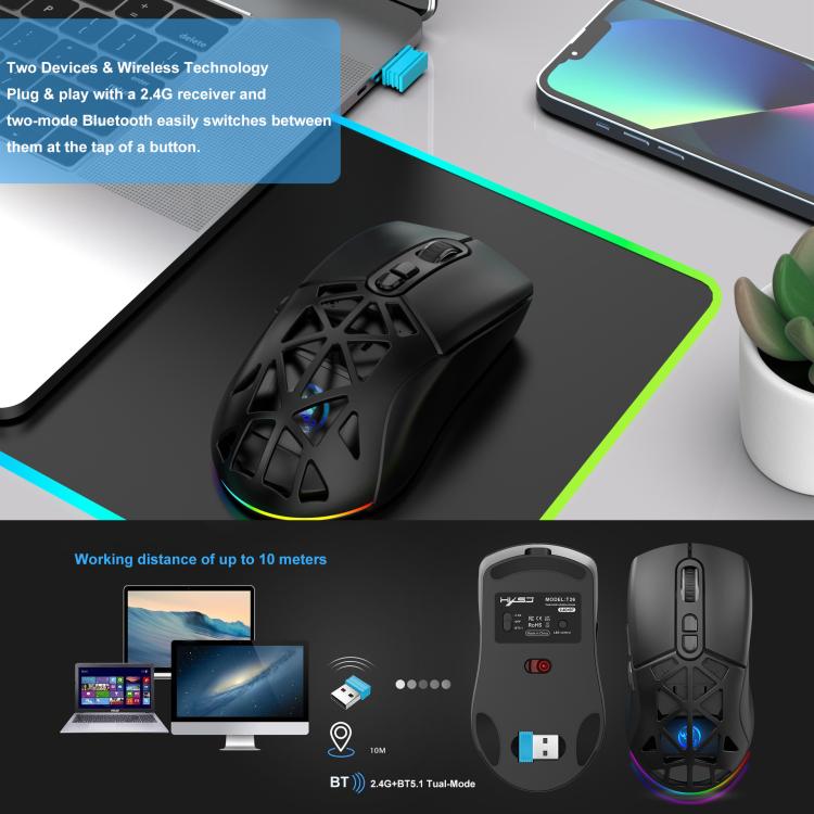HXSJ T26 Dual Modes 2.4G BT5.1 Rechargeable Wireless Mouse