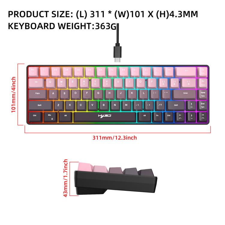 HXSJ V200 Gradient Color 68-key RGB Backlight Wired Membrane Keyboard